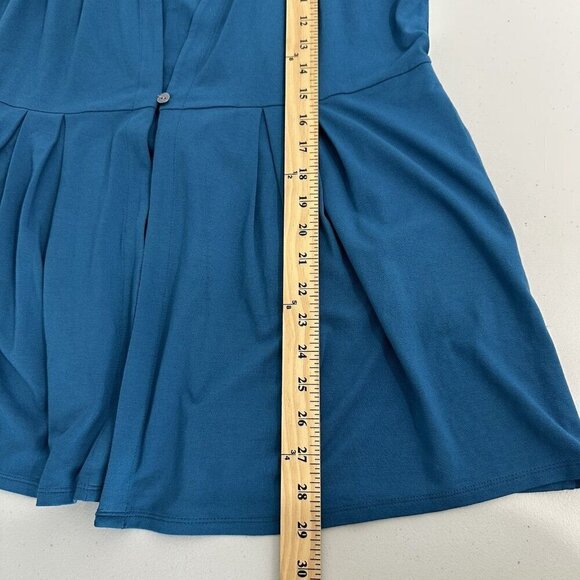 J Jill Wearever Collection Cardigan Size M Teal Blue Pleated One Button - Picture 10 of 13